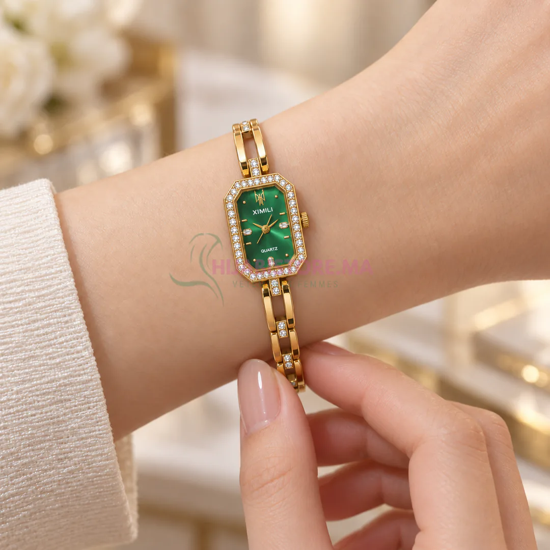 Montre en acier inoxydable pour femme avec cadran vert