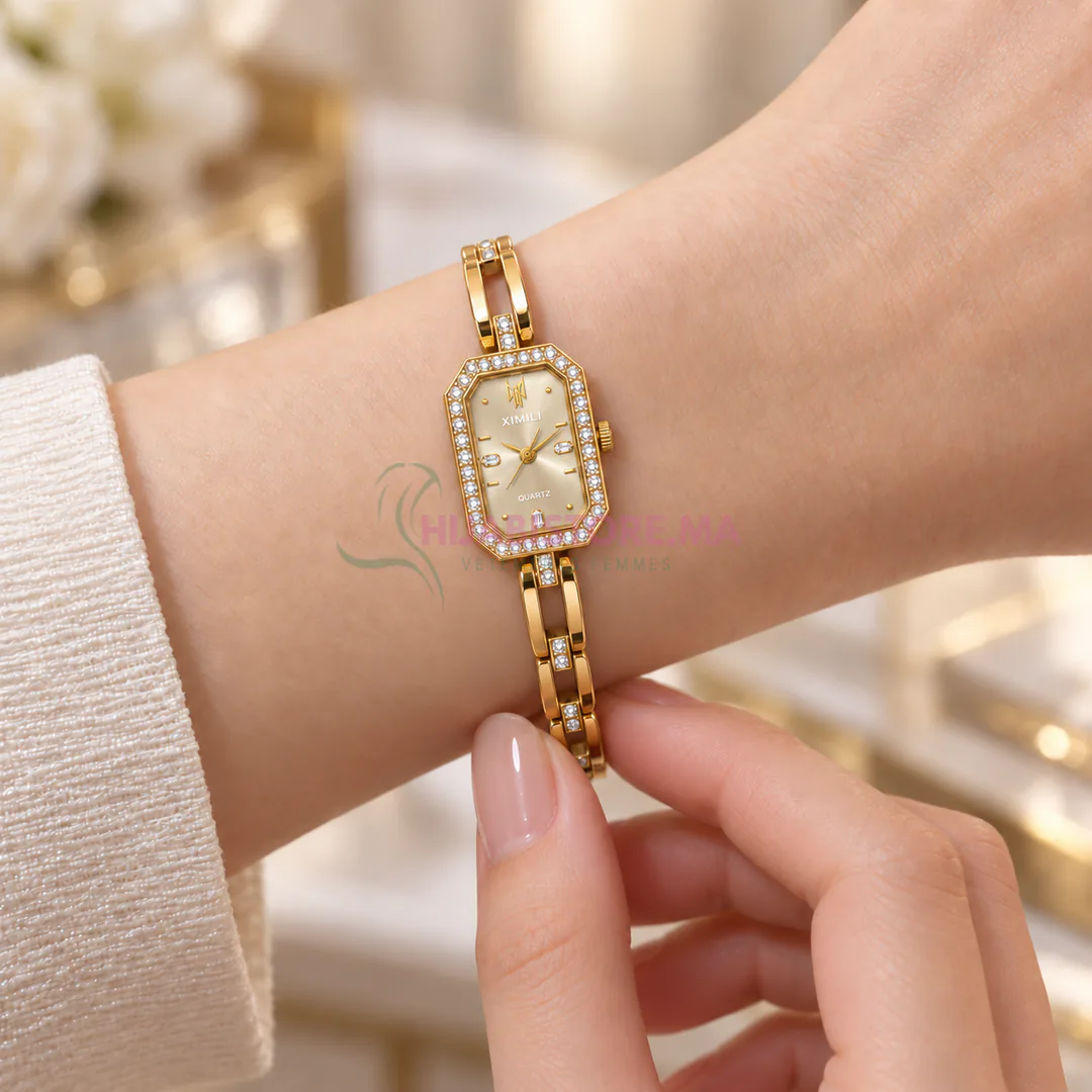 Montre en acier inoxydable pour femme avec cadran gold