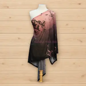 Châle Lycra Koweït imprimé rose et noir pour femme