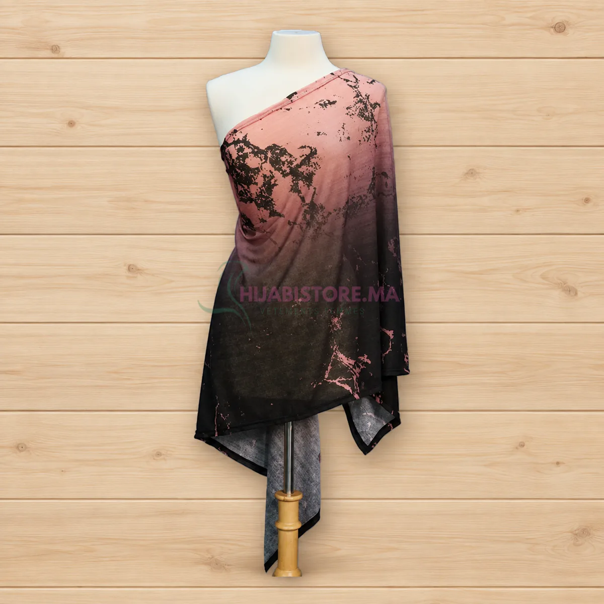 Châle Lycra Koweït imprimé rose et noir pour femme