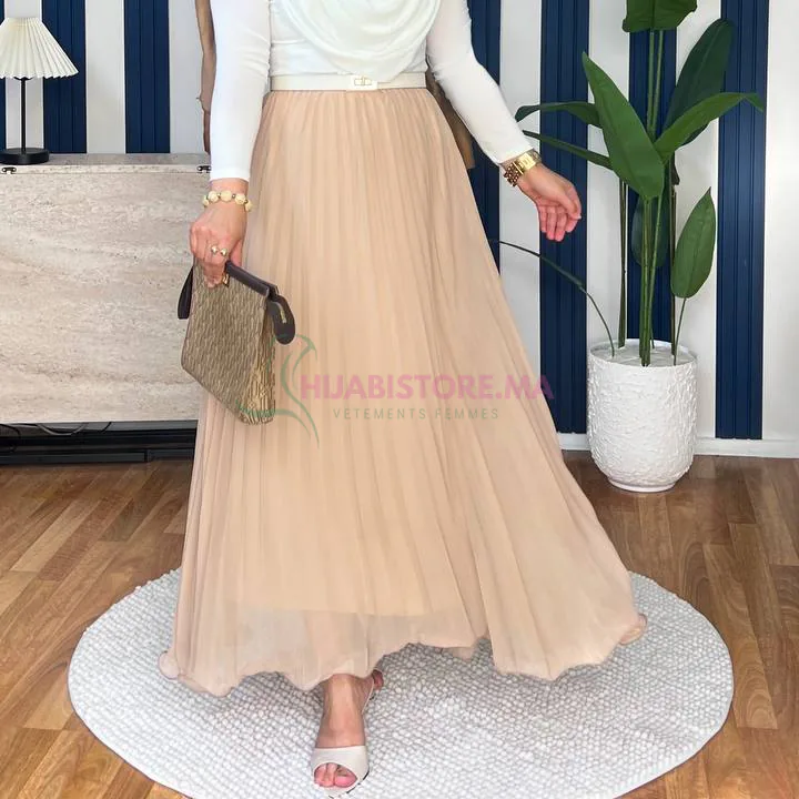 Jupe plissée chiffon beige
