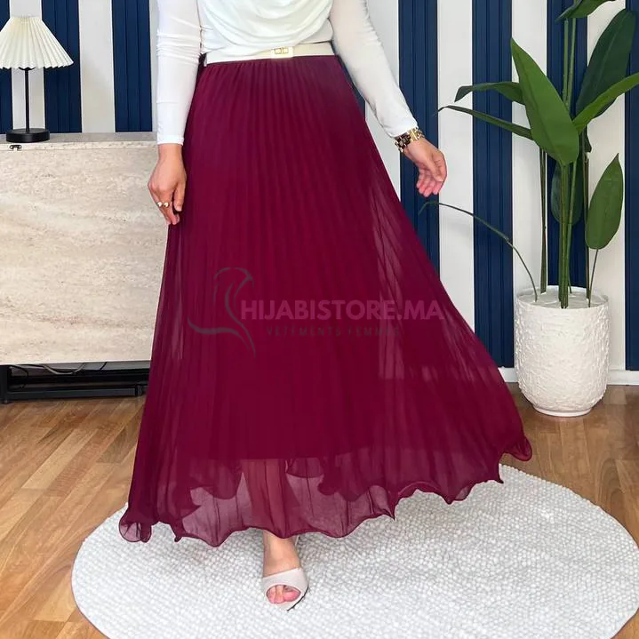 Jupe plissée chiffon bordeaux