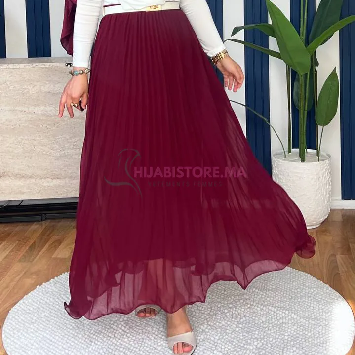 Jupe plissée chiffon bordeaux
