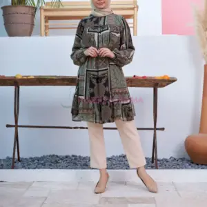 Tunique en chiffon à motif vert pour femme