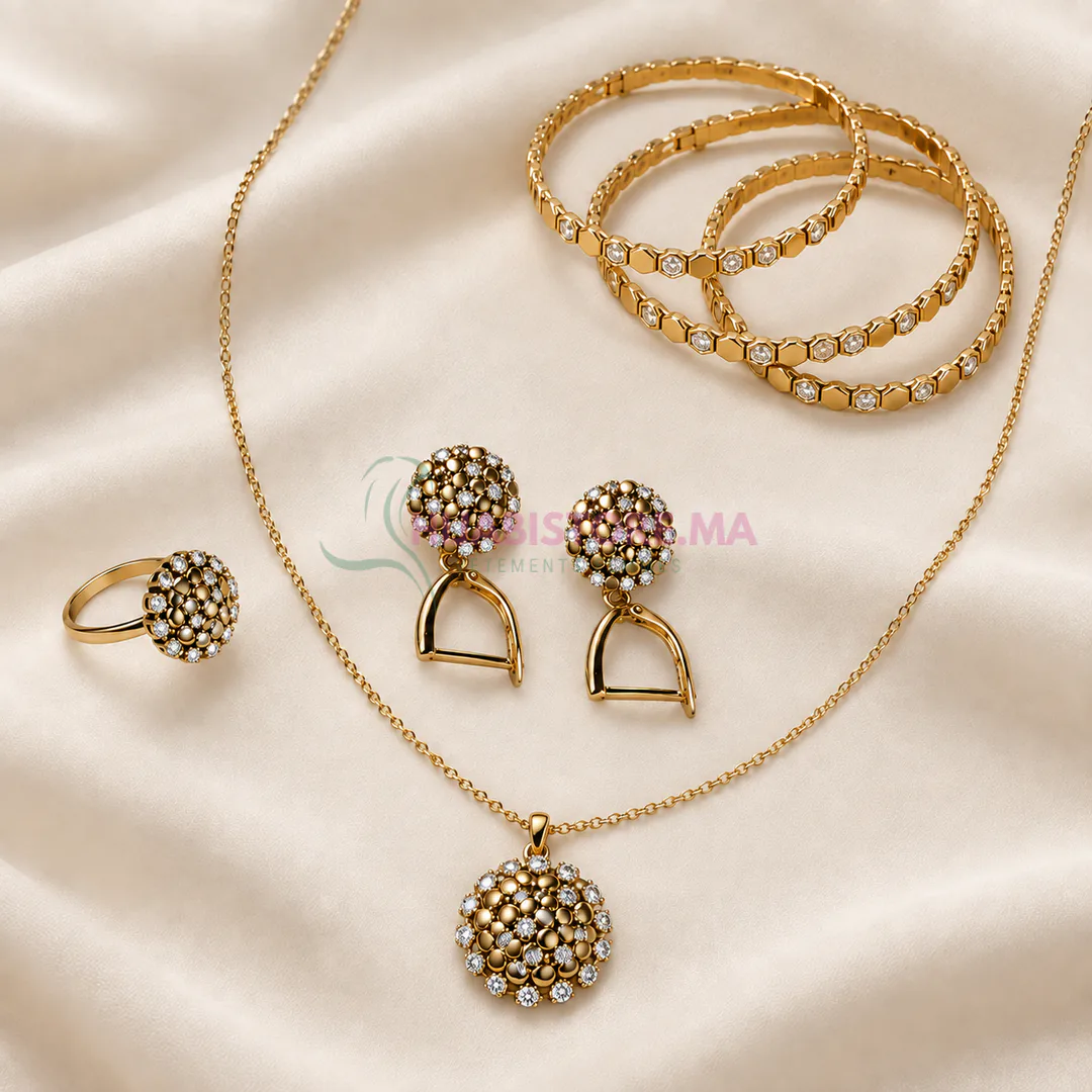 Parure de bijoux dorés pour femme en acier inoxydable