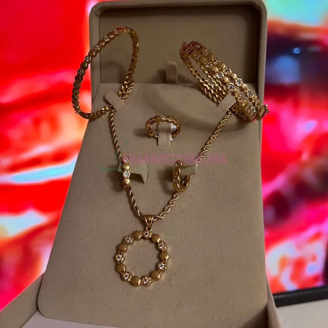Parure de bijoux dorés pour femme en acier inoxydable