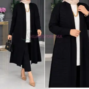 Cardigan long noir en maille pour femme,