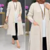 Cardigan long beige en maille pour femme